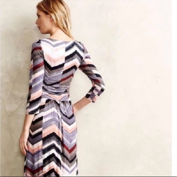 Anthropologie Maeve Novella Chevron Print Maxi Dress 3/4 Sleeves - Picture 3 of 9